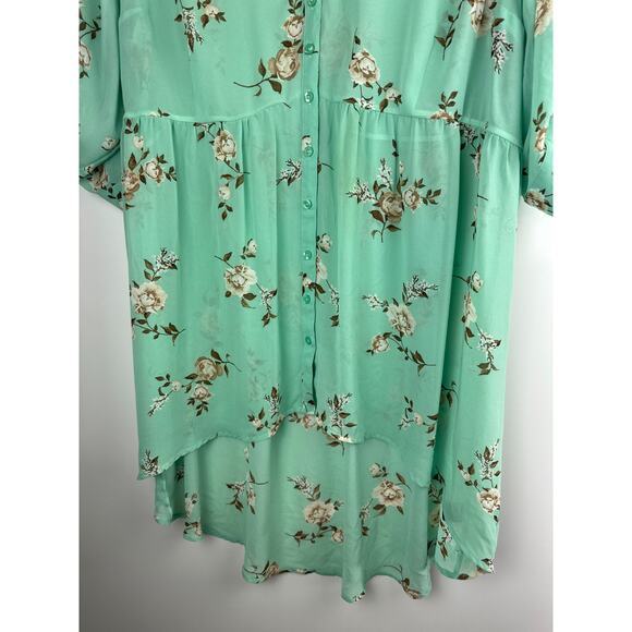 Torrid Lexie Floral Sheer Chiffon Babydoll Tunic Top Mint Green Plus Size 3X - Picture 5 of 12